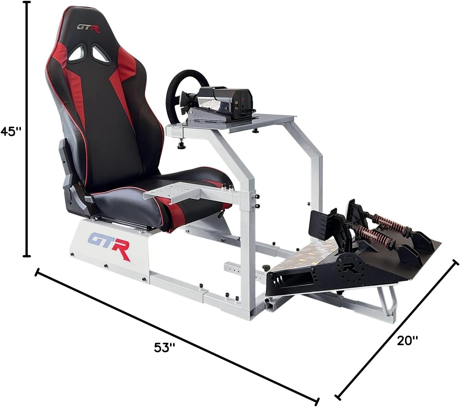 GTR Simulator GTA Model Silver Frame with Adjustable Leatherette Racing Seat Gaming Simulator Cockpit Chair | RS30 Wheel | V3 Pedal Setup (GTA with RS30 Wheel & V3 2-Pedal Setup)