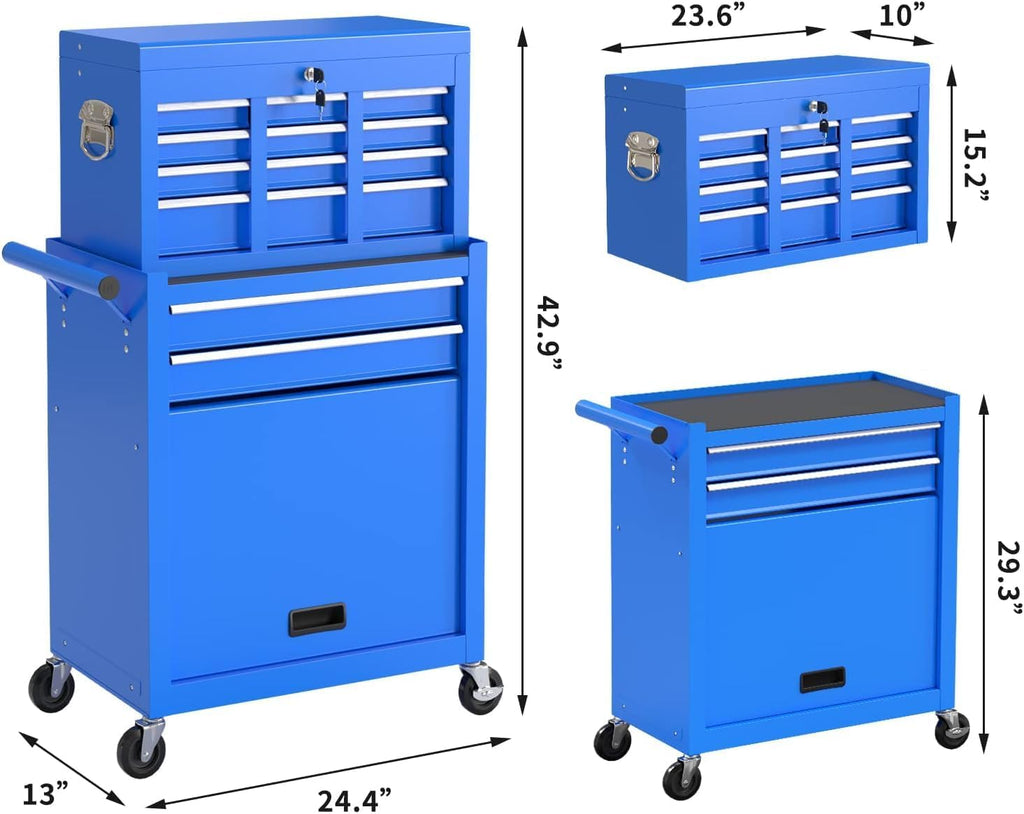 8-Drawer High Capacity Rolling Tool Box with Wheels,Rolling Tool Chest with Drawer,Tool Box on 4 Wheels with Lock, Tool Storage Cabinet Removable Portable Box for Garage Warehouse