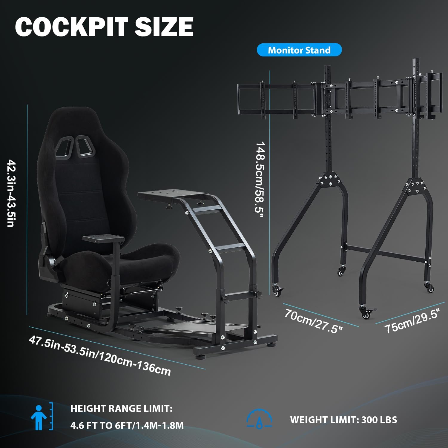 Anman Adjustable Racing Simulator Cockpit with Triple Monitor Stand and Ergonomic Driving Seat Compatible with Logitech/Thrustmaster, No electronic equipment