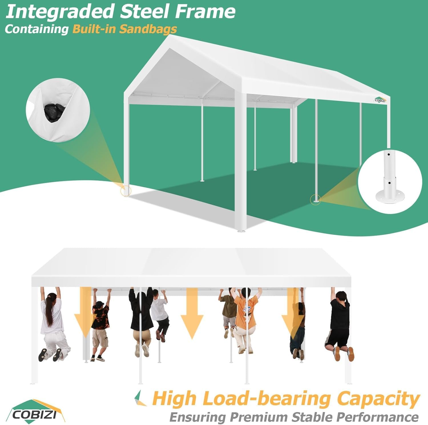 COBIZI 10x20 Party Tent Heavy Duty for Parties, Powder Coating (Better Than Galvanized), Large Outdoor Event Gazebo with Removable Sidewall & Built-in Sandbag, Waterproof for Church & Wedding, White