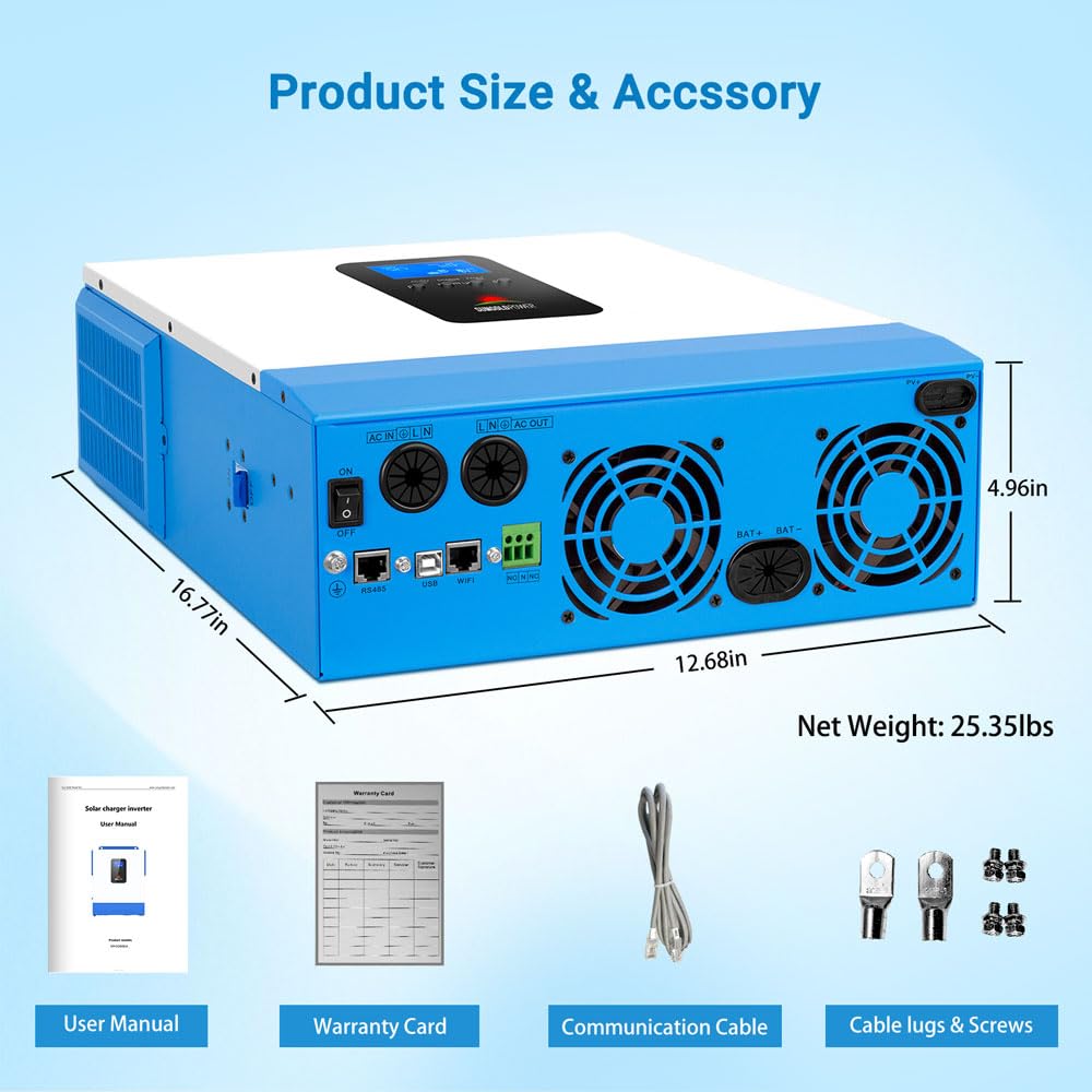 SUNGOLDPOWER UL1741 5000W DC 48V solar inverter All In One,120V AC output Pure Sine Wave Inverter,Built-in 80A MPPT solar charger and 40A AC charger,For home,Cabin,Backup,Off-grid system (NO Parallel)