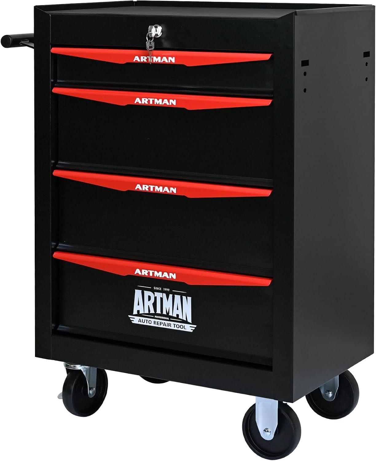 4 Drawers Tool Cart on Wheels, Multifunctional Rolling Tool Chest, Drawers Mobile Trolley Organizer Heavy Duty Tools Box with Locking Wheels & Ball Bearing Drawers (Black, 4 Drawers)