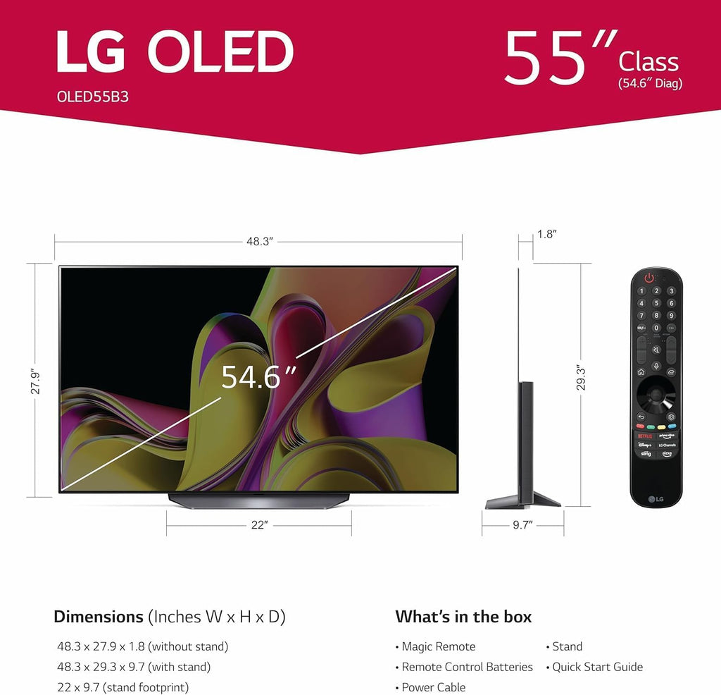 LG B3 Series 55'-Inch Class OLED Smart TV 2023 Bluetooth - AI-Powered 4K TV, Alexa Built-in, OLED55B3PUA (Renewed)