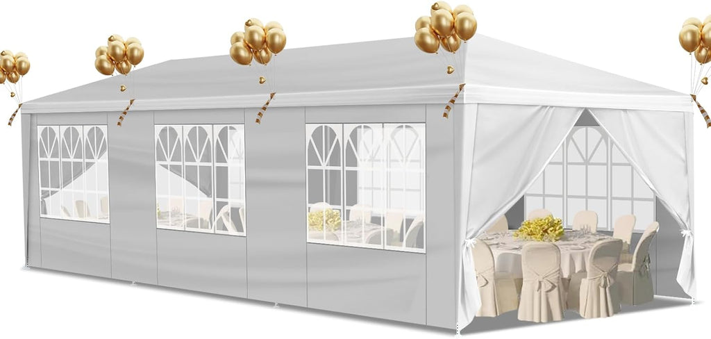 Outdoor Party Tent Wedding Birthday Tents for Parties Canopy Tent with Removable Sidewalls & Transparent Windows Outside Gazebo Event Tent for Garden Patio and Backyard (10'x30'/8 Sidewalls)