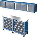 LARBANKE Metal Storage Cabinet System with Lock and Keys,Storage Cabinet System with 3 Wall Cabinet,One 5-Drawer Tool Chest and One 7-Drawer Tool Chest,Universal Brake Wheel &Padded Feet Attached