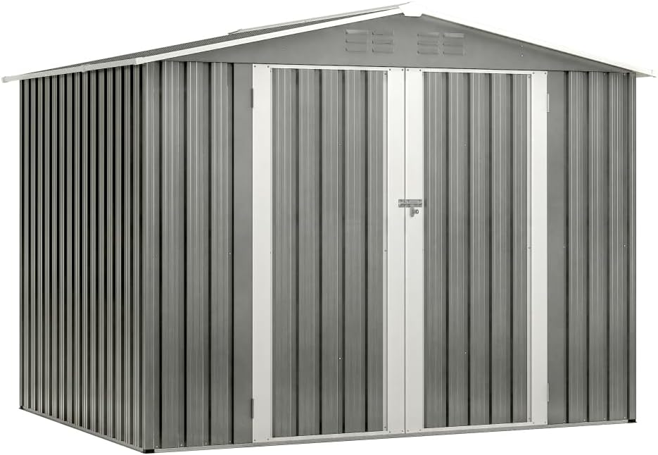 Large Outdoor Storage Shed 10x12 FT, Heavy-Duty Metal Garden Tool Organizer with Lockable Doors and Weather-Resistant Roof for Backyard (8x6 ft with Floor Frame)