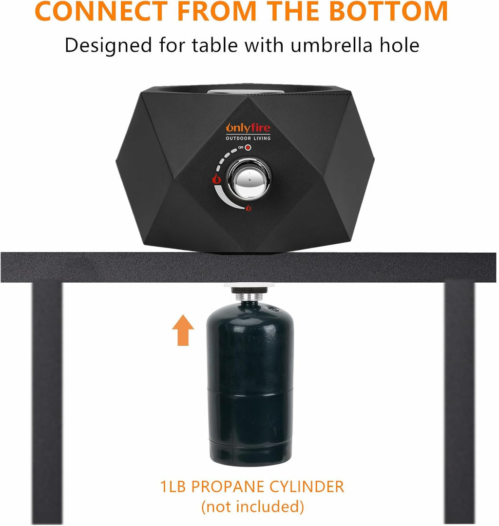 14' Modern Tabletop Fire Pit for Table with Umbrella Hole, Portable Gas Firepit for 1lb Propane Gas, Patio Backyard Porch Camping RV Tailgating, Bottom-Mounted FP003