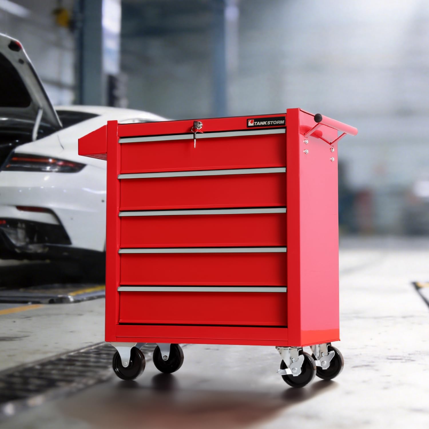 Tool Chest Heavy Duty Cart Steel Rolling Tool Box 5 Drawer Cart (TZ35 Red)