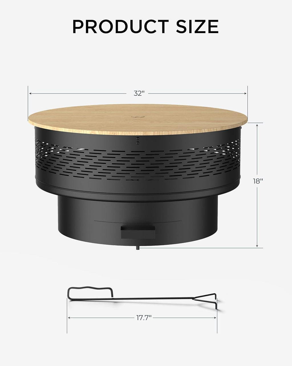 32' Fire Pits with Cooking Grill, Fire Pit Table with Lid & Fire Poker, Round Wood Burning Firepit for Outside, Multifunctional Outdoor Fire pits for BBQ, Table, Picnic, Camping, Bonfire Party