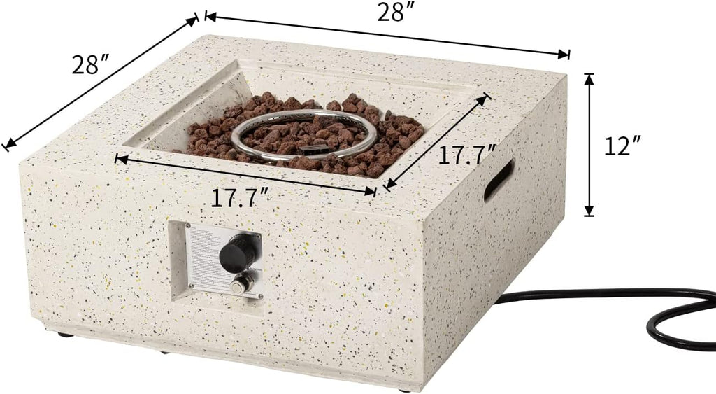 COSIEST Outdoor Propane Fire Pit Coffee Table, 28-inch Terrazzo Square Base Patio Heater w Certified, 40,000 BTU Stainless Steel Burner, Free Lava Rocks and Rain Cover