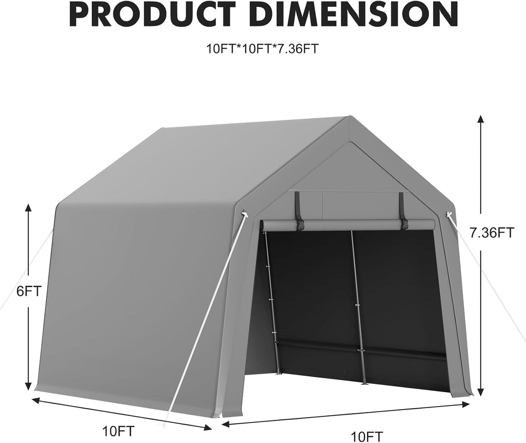 10 x 10 ft Carport Storage Shed, Shelter Logic with 2 Roll-up Zipper Door, Heavy Duty Waterproof Tarp, Storage Tent for ATV, Motorcycle, Bike, Garden Tools, Firewood