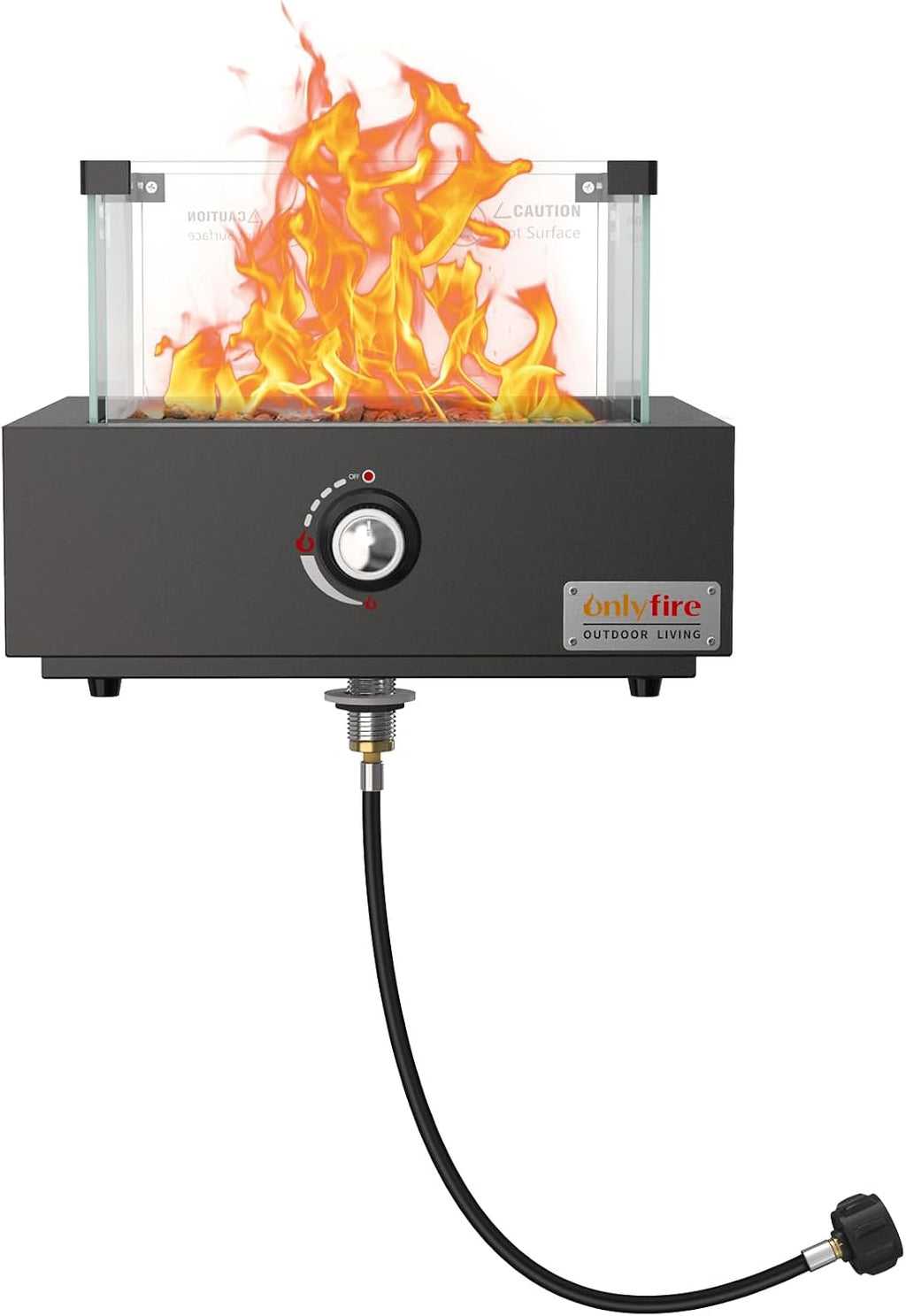 Portable Propane Gas Fire Pit Bottom-Mounted for Table with Umbrella Hole, Tabletop Smokeless Firepit with Wind Guard for Patio Camping RV Tailgating, 23000BTU, Square FP041