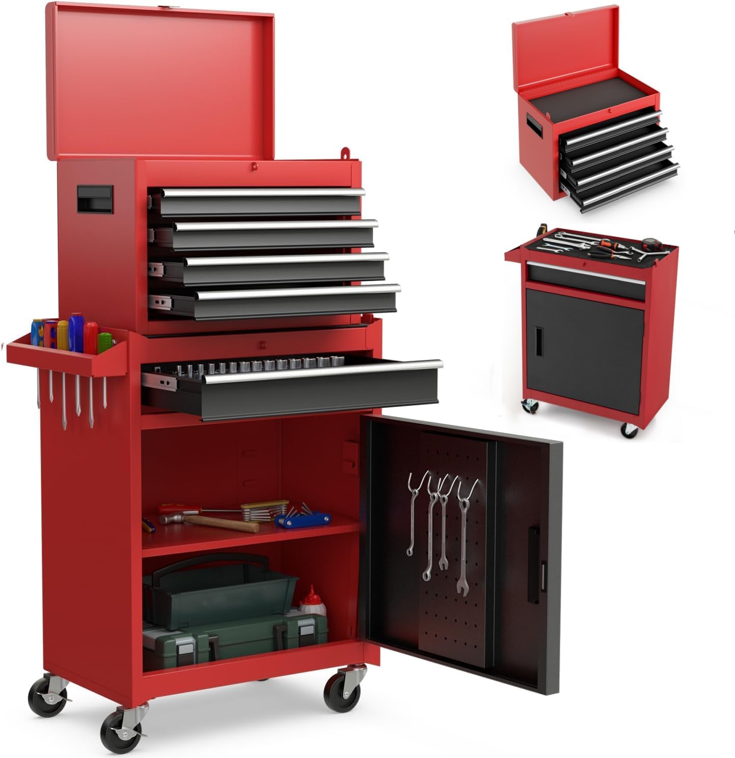 ERGOMASTER Tool Chest Heavy Duty Rolling Tool Box with Cabinet 5-Drawer for Lockable & Removable Cabinet for Garage and Workshop - Multicolor