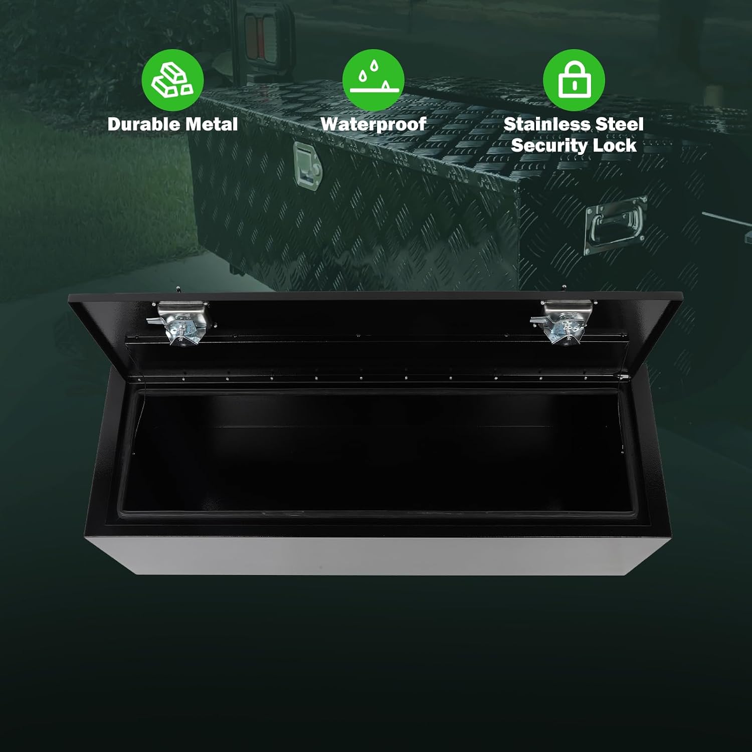 SCITOO 48' Iron Truck Bed Tool Box,Heavy Duty Crossover Storage for Most Full Size Pickups,Lockable Weatherproof Chest,Fits 48'WX16'DX16'H Truck Beds,Easy Access to Load and Unload