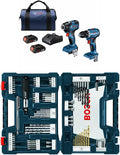 Bundle of BOSCH GXL18V-27B22 18V 2-Tool Combo Kit + BOSCH MS4091 91-Piece Drilling and Driving Mixed Set with Included Case for Applications in Wood, Metal, Masonry