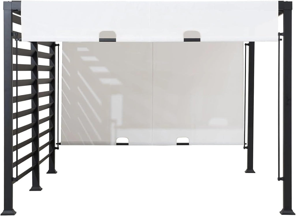 SUNJOY Outdoor Pergola 10 x 12 ft. Steel Pergolas with White Adjustable Shade and Privacy Screen for Backyard, Garden Activities