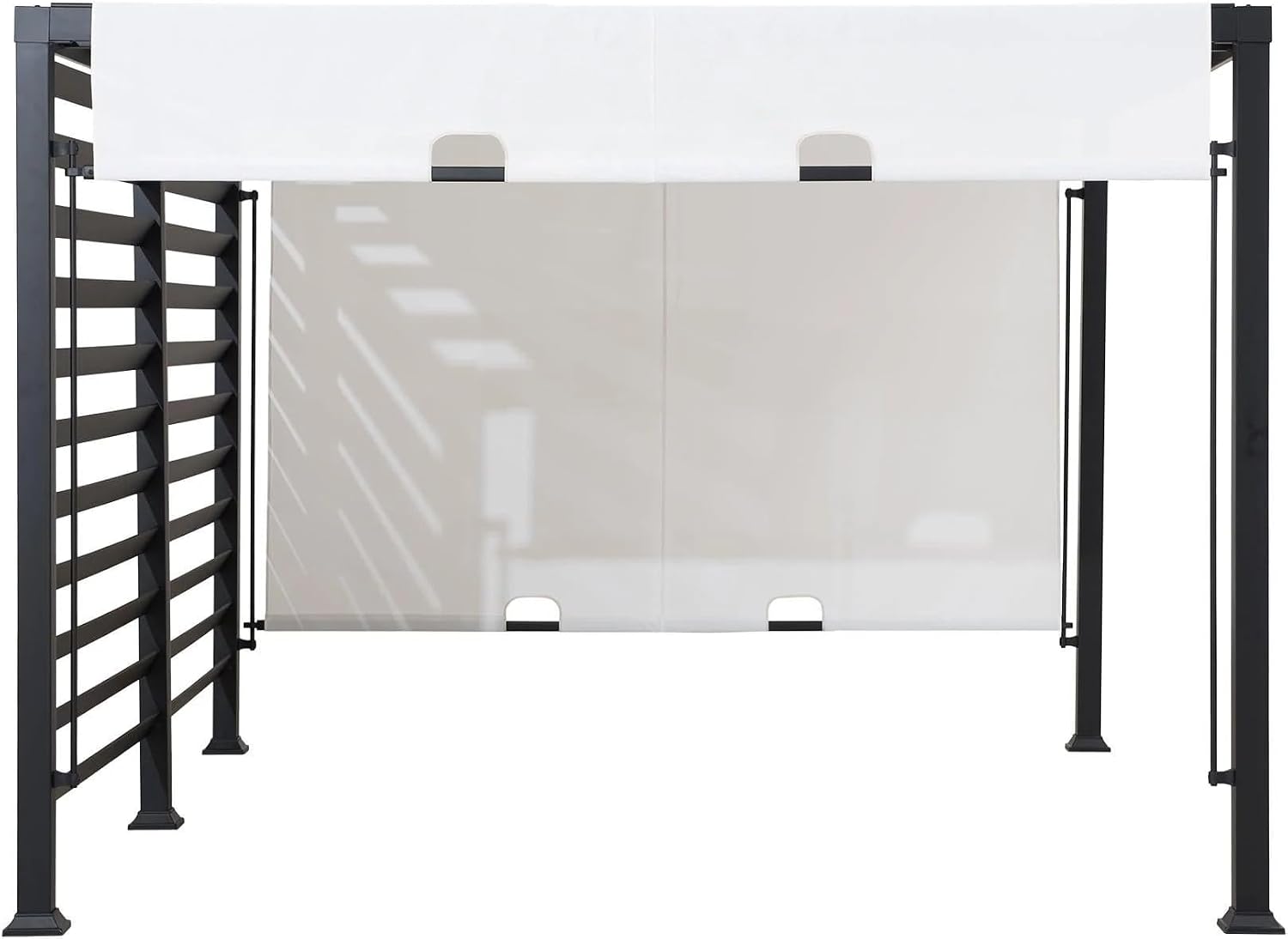 SUNJOY Outdoor Pergola 10 x 12 ft. Steel Pergolas with White Adjustable Shade and Privacy Screen for Backyard, Garden Activities