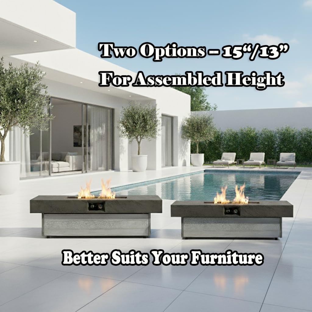 Outdoor Fire Pit Table Propane Gas Fire pits Outdoor Fireplaces 48'' Rectangular Firepit Table, 50,000 BTU Fire Table for Patio Set, Two Options of Assembled Hight, Tank Required to Be Kept Outside.