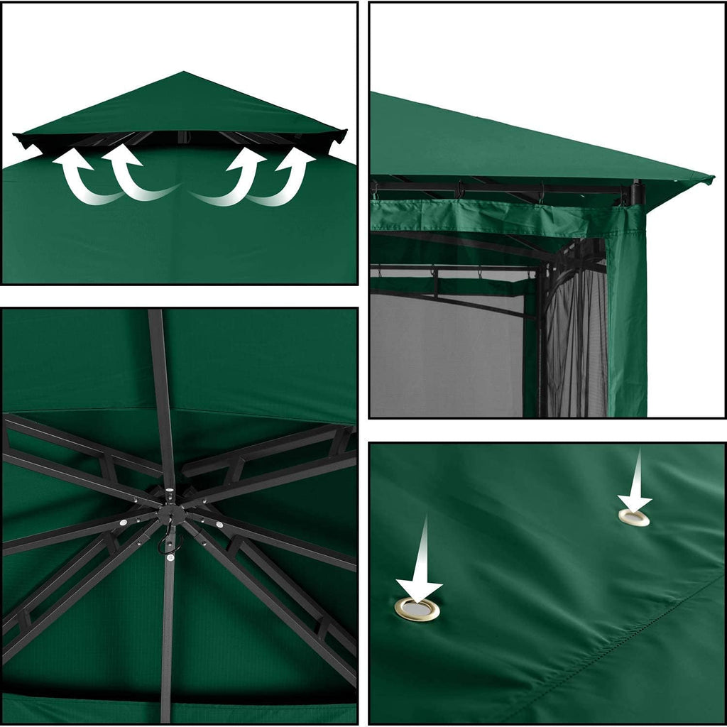 ABCCANOPY Gazebos for Patios 10x10 - Outdoor Steel Frame Gazebo with Mosquito Netting for Lawn Backyard Garden Deck (Forest Green)