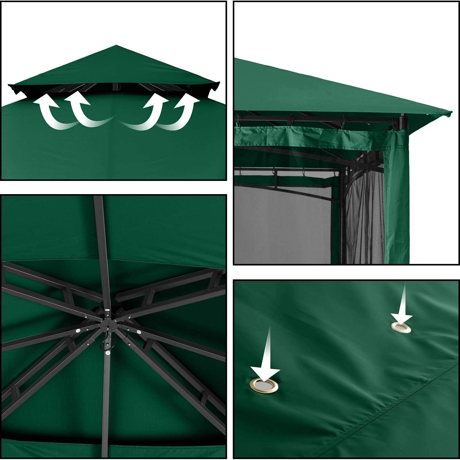 ABCCANOPY Gazebos for Patios 10x10 - Outdoor Steel Frame Gazebo with Mosquito Netting for Lawn Backyard Garden Deck (Forest Green)