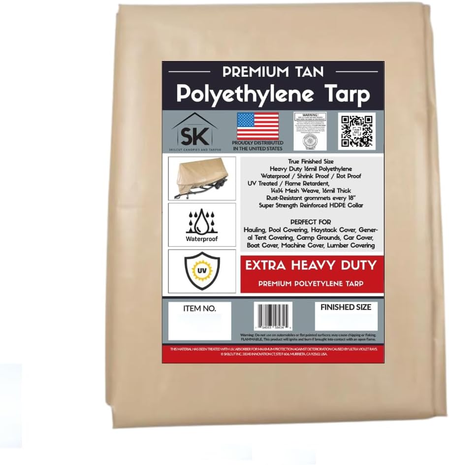 Tan Extra Heavy Duty 16 Mil Poly Tarp Canopy/Cover/Industrial/Agricultural 12x20