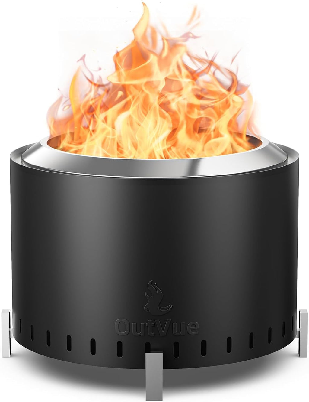 OutVue 22 inch Stainless Steel Smokeless Fire Pit, Outdoor Smokeless Firepit, Wood Burning Fire Pits for Camping, Bonfire, Low Smoke Firepit for Outside (Vertical Hole)