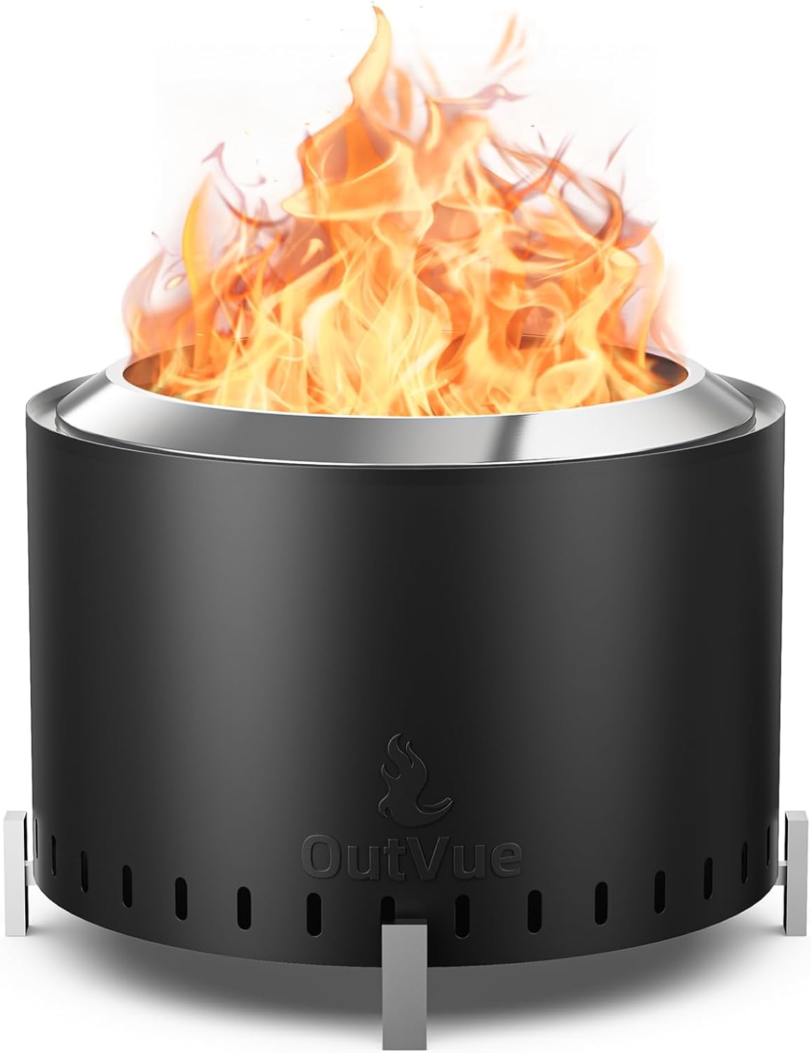 OutVue 22 inch Stainless Steel Smokeless Fire Pit, Outdoor Smokeless Firepit, Wood Burning Fire Pits for Camping, Bonfire, Low Smoke Firepit for Outside (Vertical Hole)