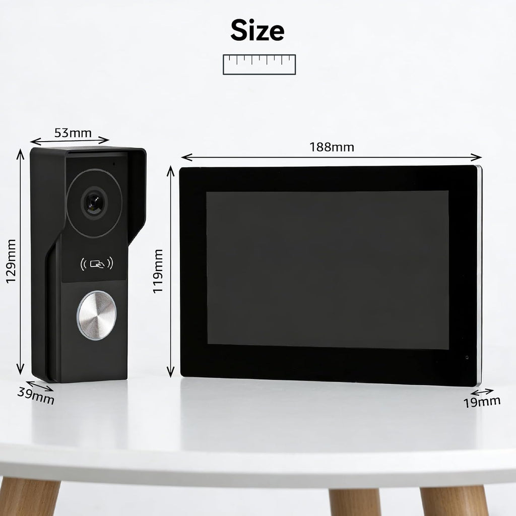 2 Wires Video Door Phone intercom doorbell System, 7 Inch Touch Screen Monitor, 1080P, Remote Unlock, Human Detection, Two-Way Audio, Night Vision, Waterproof, RFID Access Control