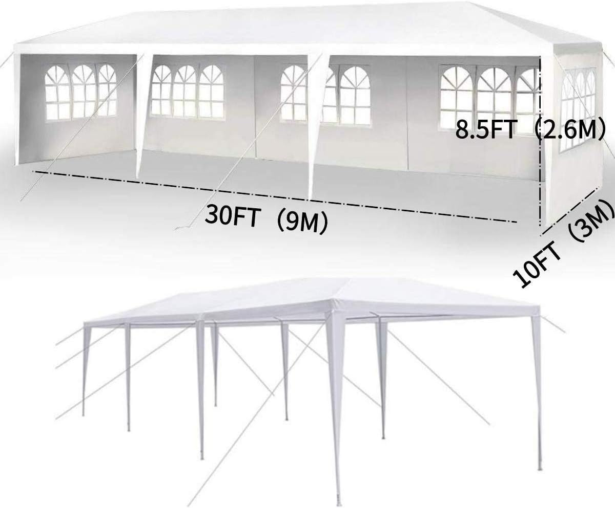 10'x30' Party Canopy Tent Outdoor Wedding Waterproof UV Protection Gazebo Pavilion with 5 Removable Sidewalls Heavy Duty Portable Camping Shelter BBQ Pavilion Canopy Cater Events, White