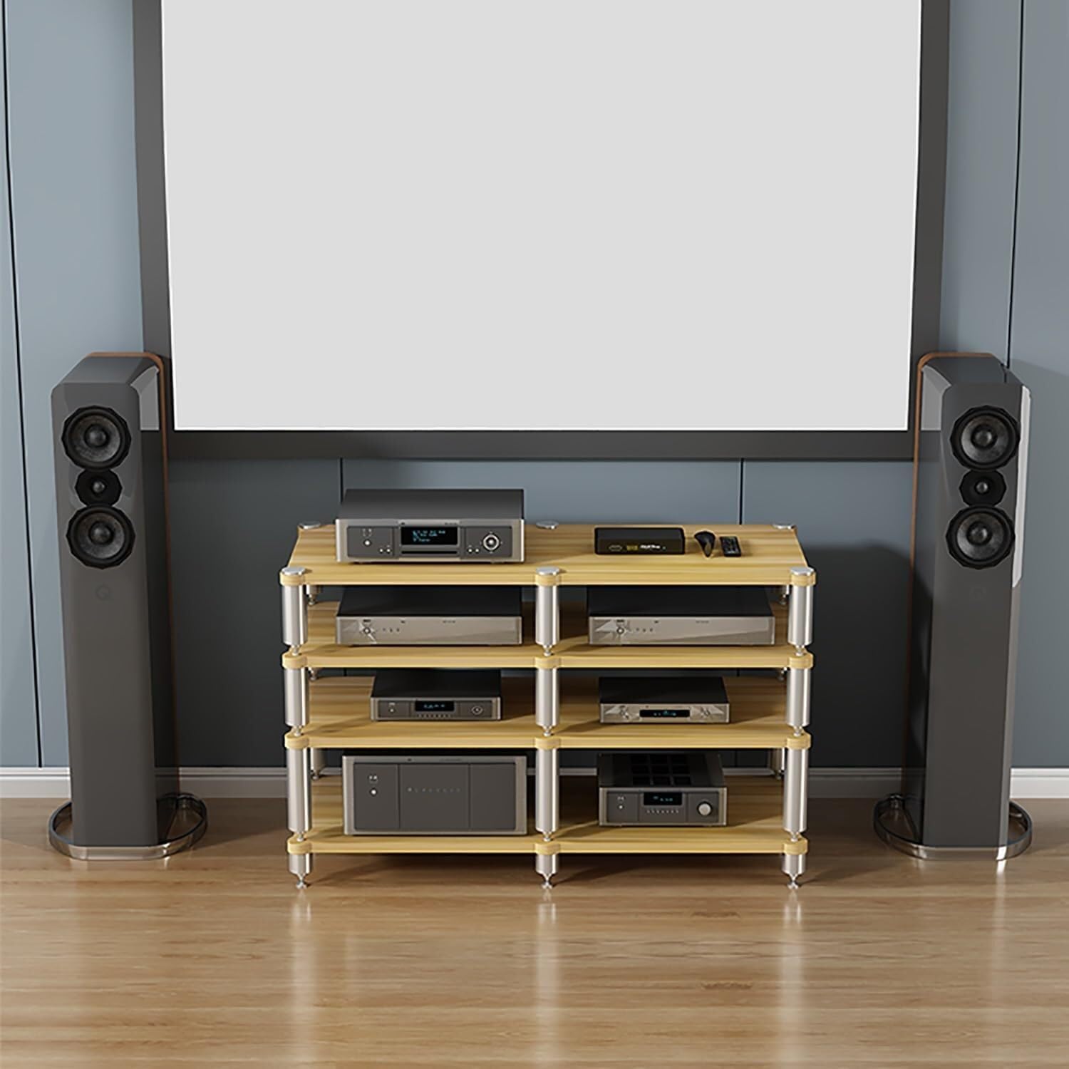 AV Shelf - Media Storage Tower for Projector, DVD Player, Game Console - Portable Gaming Rack & Stand for Cable Box - Home Entertainment Organizer - Modern White Design