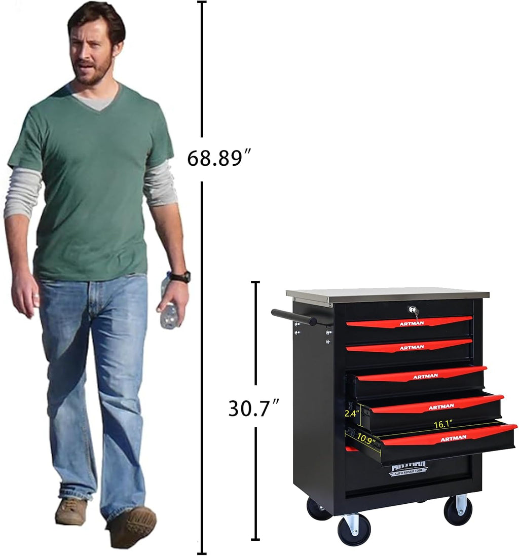 6-Drawer Tool Chest with Wheels, Combinable Rolling Tool Cart, Rolling Tool Box，Storage Organizer Cabinet for Garage,Warehouse, Repair Shop, Workshop