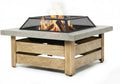 WILDMOS Firepits for Outside，Wood Burning Fire Pit with Wood-Grain Side Panels,Firepit for Outside with Mesh Cover & Fire Poker,Square Modern Outdoor Fireplace Fire Table. (Countryside)