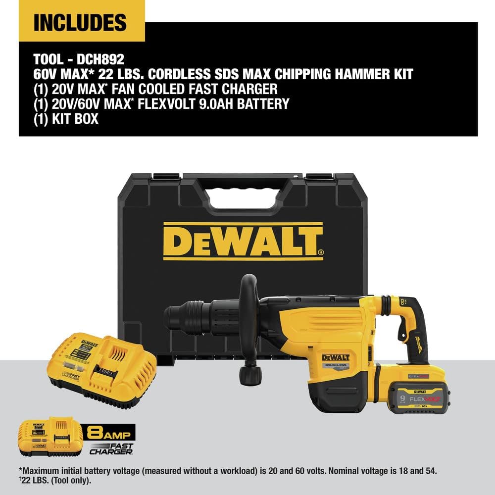 DEWALT 60V MAX* 22 lb. Cordless SDS MAX Chipping Hammer Kit (DCH892X1)