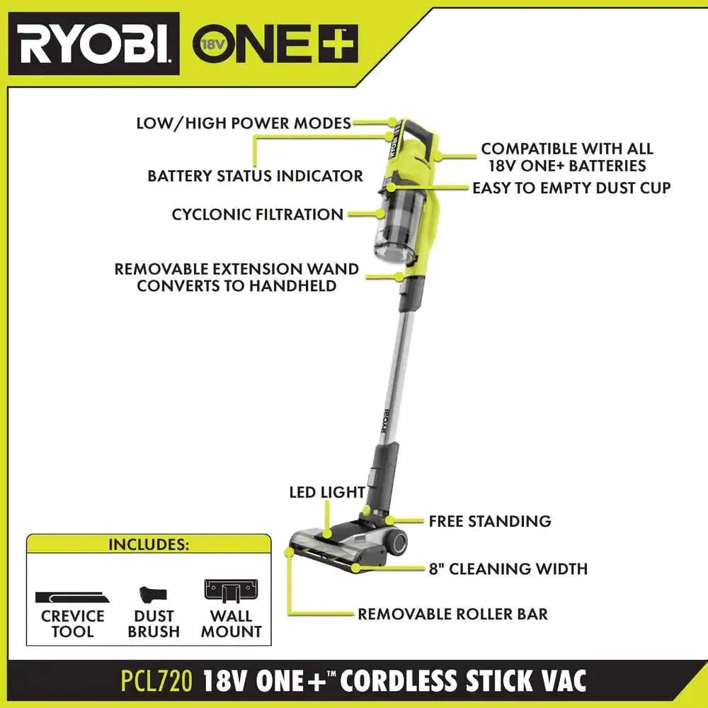 Pacroban ONE+ 18V Cordless Stick Vacuum Cleaner Kit with 4.0 Ah Battery and Charger