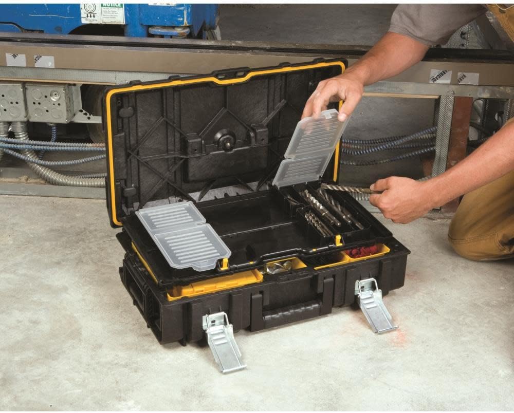 DEWALT Tough System Tool Box, 1-Compartment Organizer, Metal Latches, Water Resistant, 8 Storage Cups Included (DWST08201)