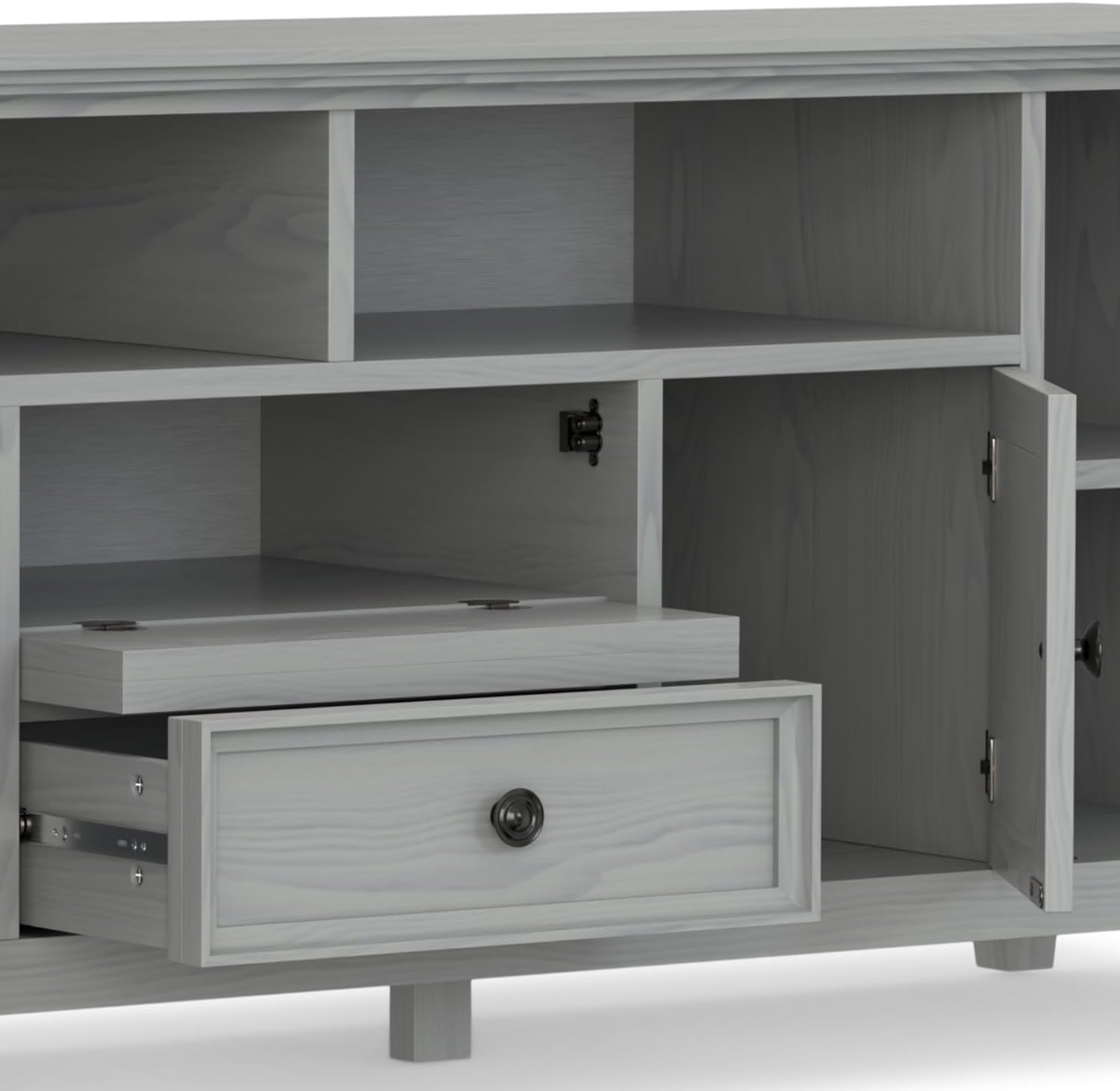 SIMPLIHOME Amherst TV Stand - 72 inch Wide Solid Wood Media Console in Fog Grey, Transitional Entertainment Center for Living Room for TVs up to 80 Inches with Shelves and Cable Management