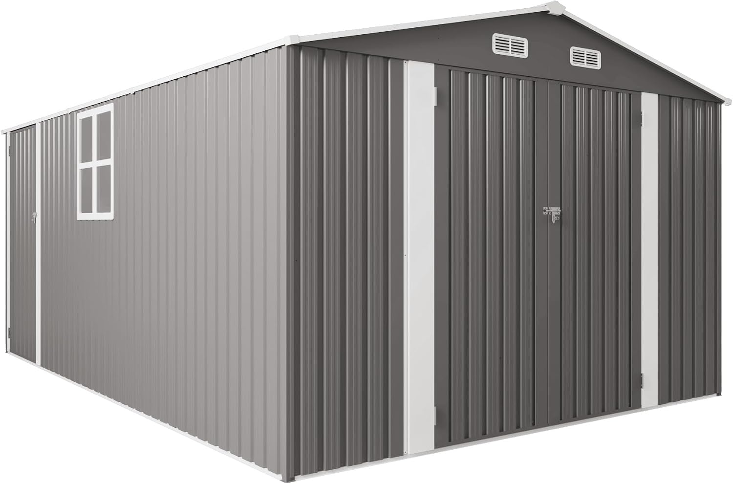10x14 FT Outdoor Metal Storage Shed, Large Garden Backyard Tool Shed with Lockable Doors, Windows and Vents, Multi-Purpose Outside Bike Storage Sheds for Patio, Lawn, Poolside, Lawn Mowers, Gray