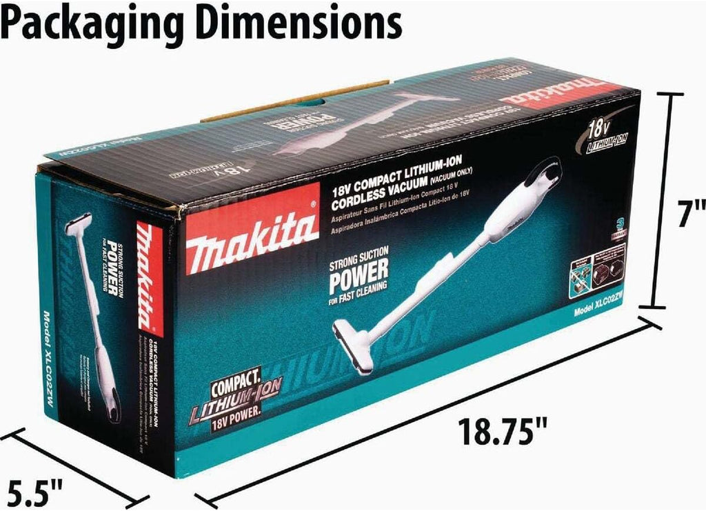 Makita XLC02ZW 18V LXT Lithium-Ion Compact Cordless Vacuum, Tool Only, White