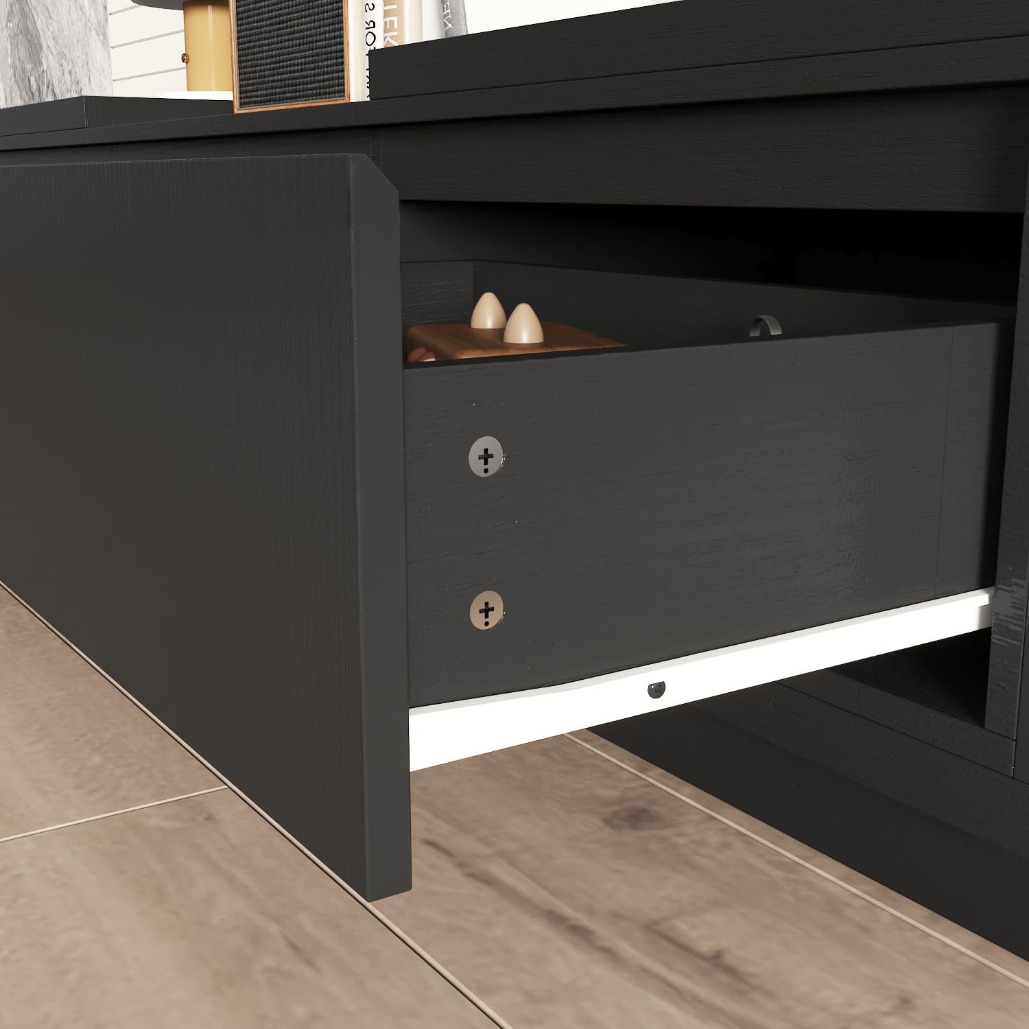 AIEGLE Deformable TV Console with 3 Drawers, Modern Extendable TV Stand in Stretch of 65'-106' Wide, Wood Media Gaming Entertainment Center, Black