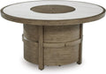Signature Design by Ashley Rainier Ranch Contemporary Sintered Stone Tabletop Outdoor Fire Pit Table with Pedestal Base, Light Brown & Beige