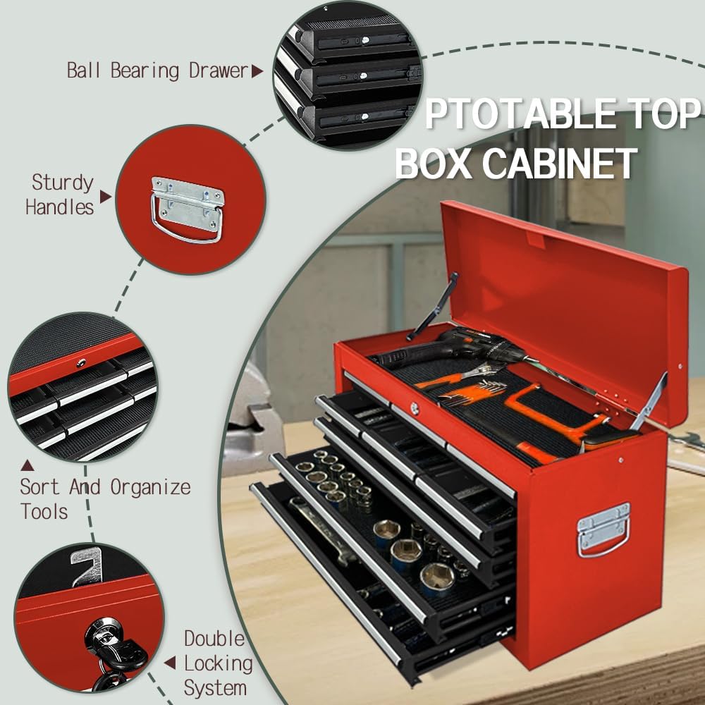 Tool Chest 13-Drawer with Double Door Handle,2 in 1 Detachable Rolling Tool Chests with Wheels and Drawers,Large Tool Box with Lock (Red＆Black)