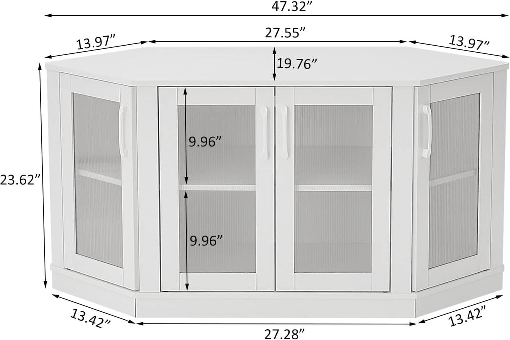 Panana Corner TV Stand - 47 Inch Media Console with 4 Doors and Shelves, Living Room Storage for TVs up to 51 Inch (White)