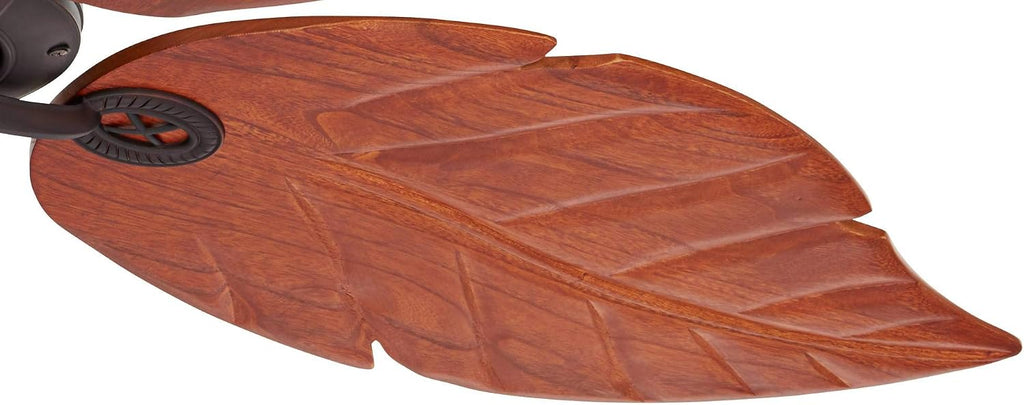 Casa Vieja 60' Oak Creek Tropical Rustic Country Cottage Large Indoor Outdoor Ceiling Fan Oil Rubbed Bronze Brown Walnut Wood Leaves Damp Rated for Patio Exterior House Porch Gazebo Garage Barn