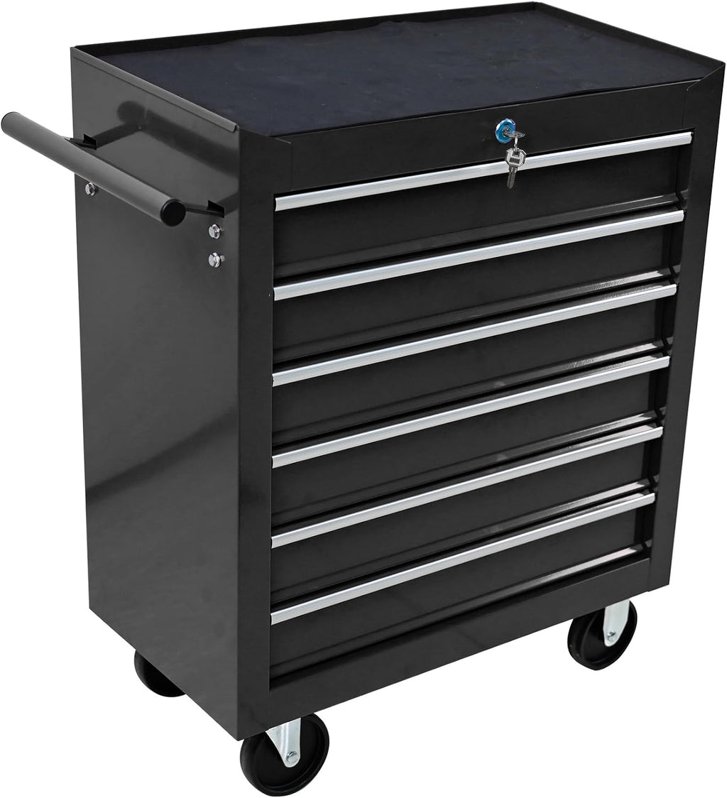 Campfun Rolling Tool Box, 6-Drawer Metal Tool Cart with Drawer Liner & Hanging Box, Storage Organizer Trolley Lockable, Multifunctional Mechanic for Home Garage Warehouse Workshop Repair Shop, Black