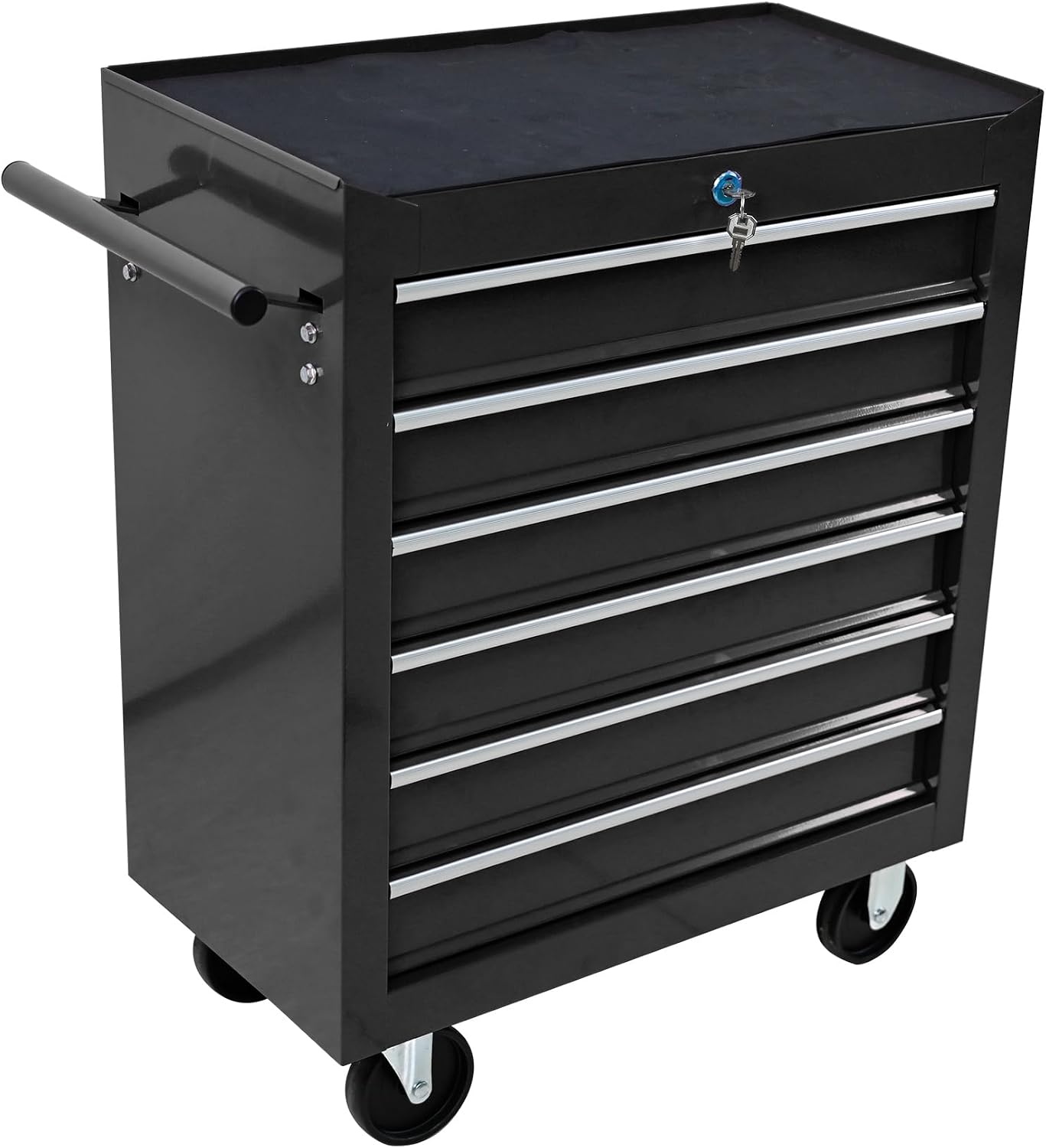 Campfun Rolling Tool Box, 6-Drawer Metal Tool Cart with Drawer Liner & Hanging Box, Storage Organizer Trolley Lockable, Multifunctional Mechanic for Home Garage Warehouse Workshop Repair Shop, Black
