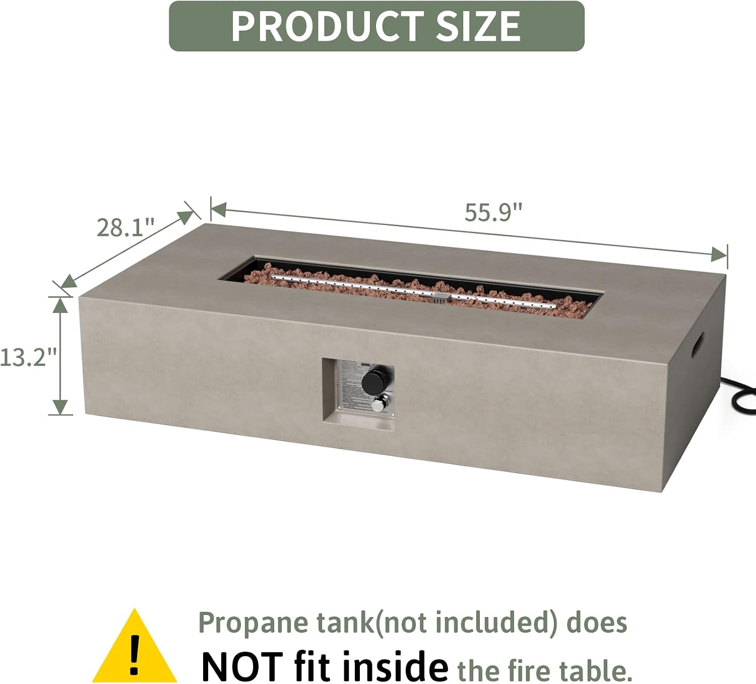 COSIEST 56-inch x 28-inch Outdoor Propane Fire Pit Coffee Table w Concrete Rectangle Base, Certified, 50,000 BTU, Free Lava Rocks and RainCover, Fits 20lb Tank Outside(Gray)