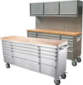 2 Pack - 72' Stainless Steel Rolling Tool Chest with 15 Drawers + 3 Upper Cabinets, Lockable Storage Cabinet, Large Mobile Workbench, Tool Box with Wheels for Garage (1 × HTC7218W1 + 1 × HTC7215W1)