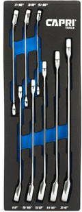 Capri Tools 120-Tooth Ultra-Smooth Reversible Ratcheting Wrenches Set, XL Long Series, 12-Point, 5/16 to 3/4 in., SAE, 8-Piece with Mechanic's Tray