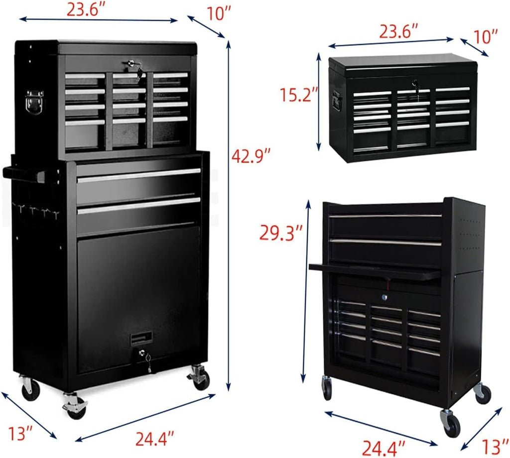 8-Drawer High Capacity Rolling Tool Box with Wheels,Rolling Tool Chest with Drawer,Tool Box on 4 Wheels with Lock, Tool Storage Cabinet Removable Portable Box for Garage Warehouse (Black)