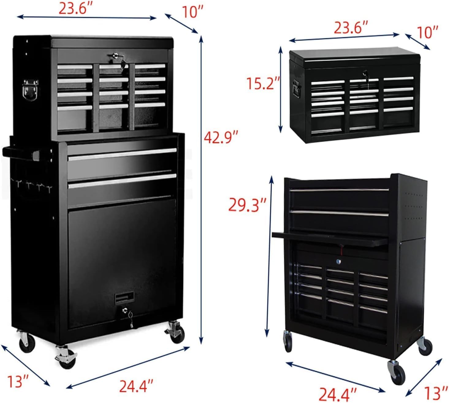 8-Drawer High Capacity Rolling Tool Box with Wheels,Rolling Tool Chest with Drawer,Tool Box on 4 Wheels with Lock, Tool Storage Cabinet Removable Portable Box for Garage Warehouse (Black)